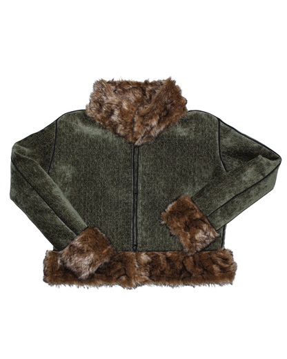 Fur Trim Mini Coat (Olive Green)
