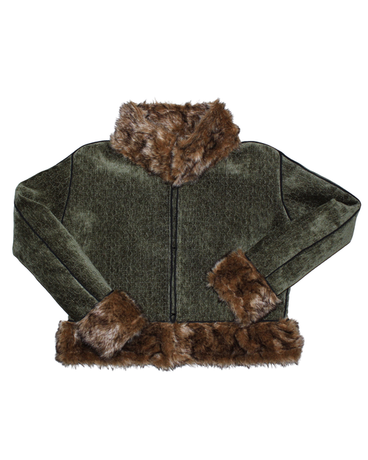 Fur Trim Mini Coat (Olive Green)