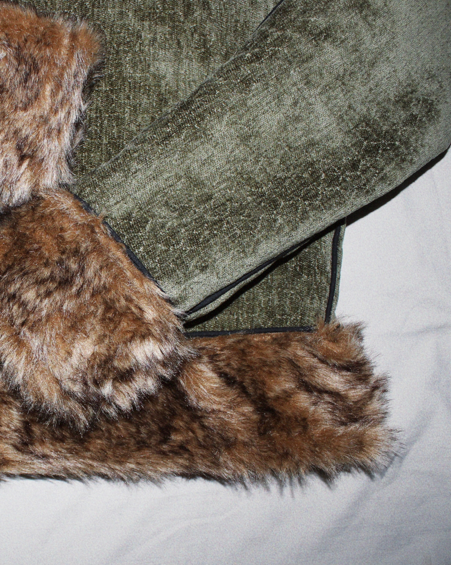 Fur Trim Mini Coat (Olive Green)