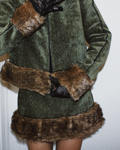 Fur Trim Mini Coat (Olive Green)