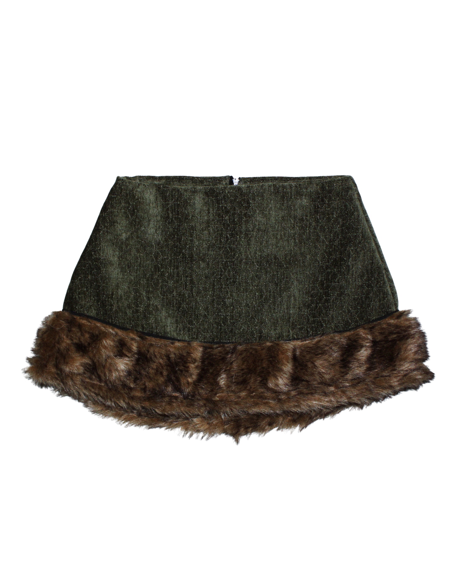 Fur Trim Mini Skirt (Olive Green)