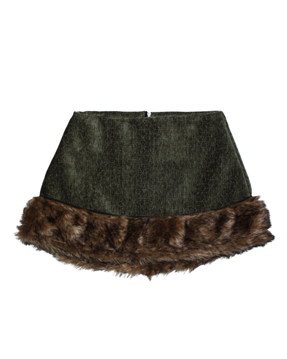 Fur Trim Mini Skirt (Olive Green)