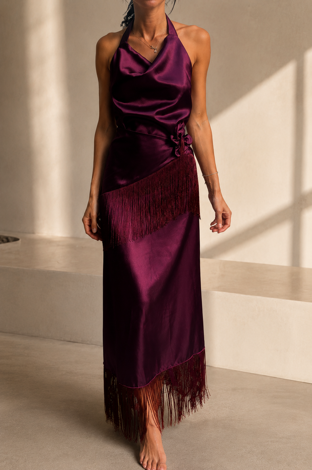 Merlot Fringe Slip Gown (PRE-ORDER ONLY)
