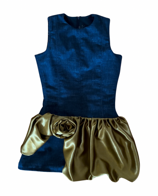 Denim and Satin Mini Dress (Custom)