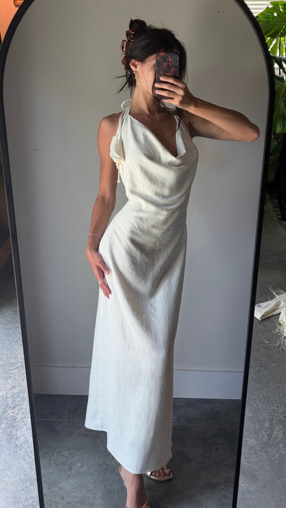 Flora Halter Dress In Linen (PRE-ORDER ONLY)
