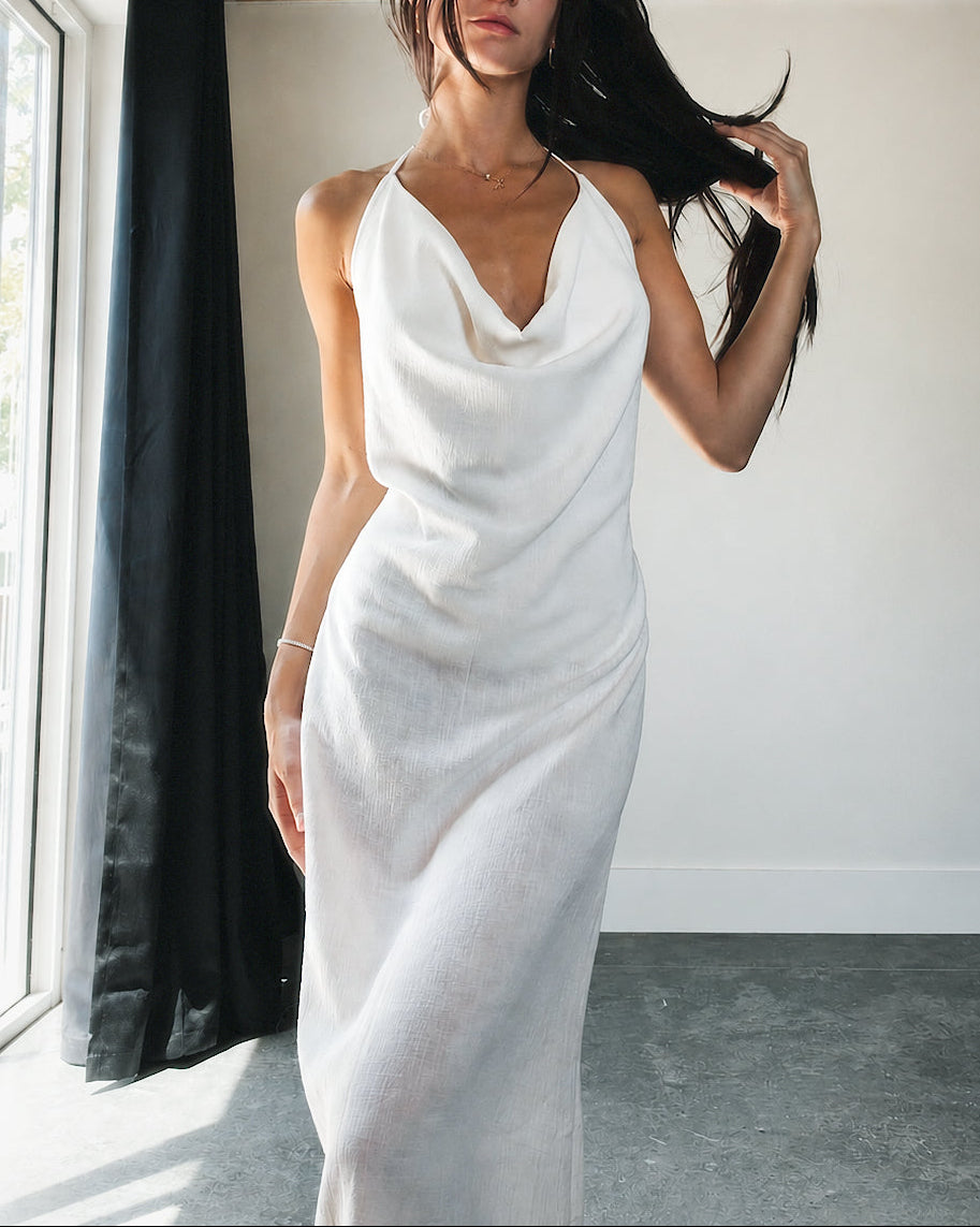 Flora Halter Dress In Linen (PRE-ORDER ONLY)