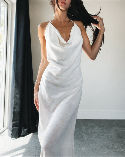 Flora Halter Dress In Linen (PRE-ORDER ONLY)