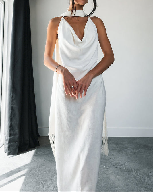 Flora Halter Dress In Linen (PRE-ORDER ONLY)